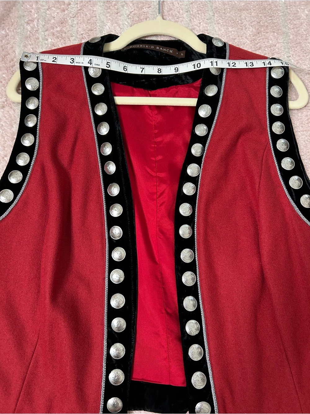 Double D Ranch Black Velvet Red Silver Coin‎ Studded Western Vest Size Large - Picture 7 of 10